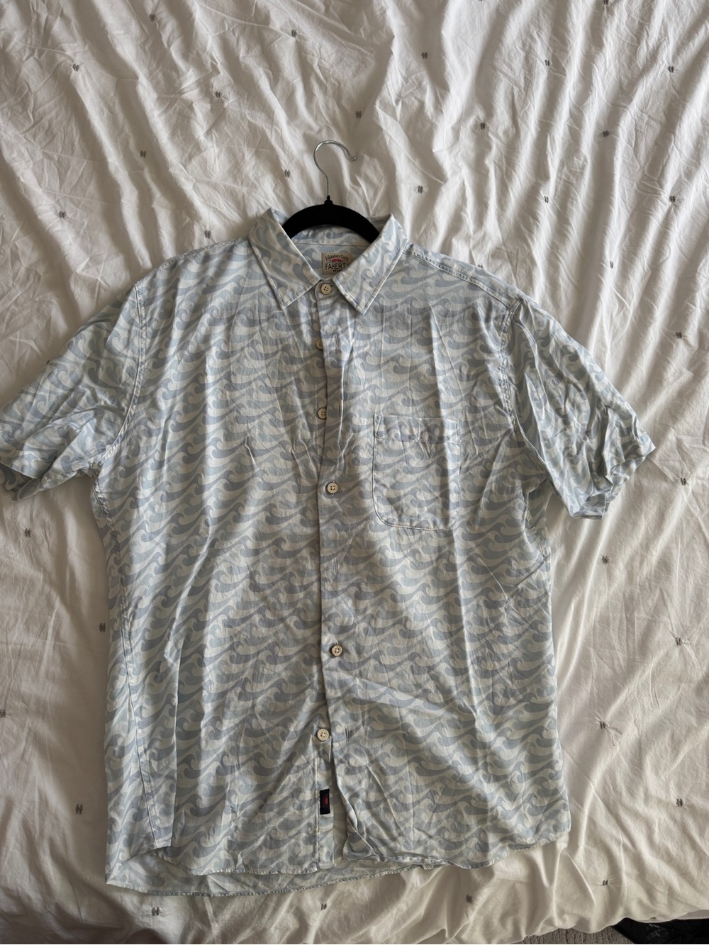 Faherty Light Blue Wave-Pattern Short Sleeve Button-Down Shirt